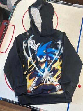 Amazon Black Hoodie with Blue Sonic Graphic and Fire Accents
